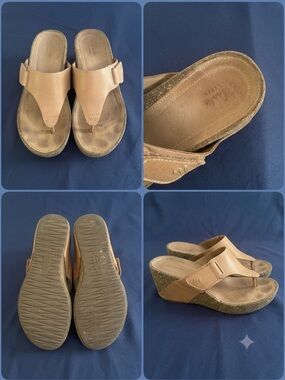 Clarks Tan Wedge Thong Sandals